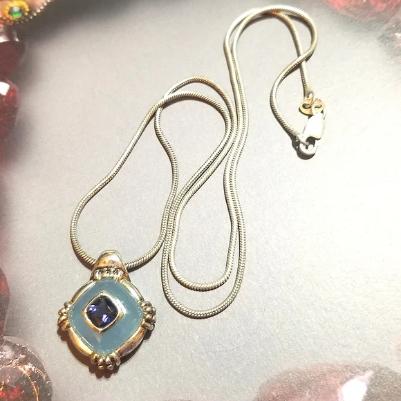 VTG Designer Signed Lavender Jade Purple Amethyst Sterling Necklace - Picture 4 of 8